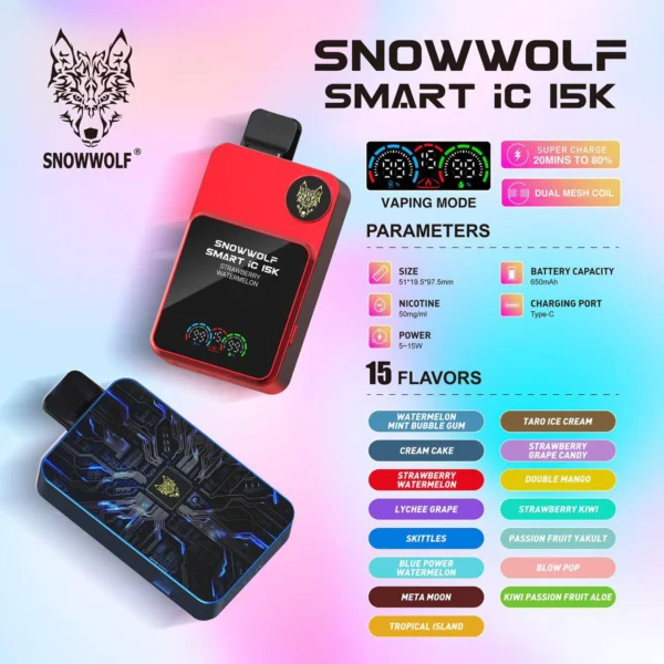 SNOWWOLF 16000 PUFFS DISPOSABLE POD - VAPE SINGAPORE STORE The SNOWWOLF 16000 PUFFS DISPOSABLE Ready stock in our sg singapore store online shop for same day delivery. Introducing the innovative Snowwolf with an impressive 16,000 puffs capacity. It feature a vibrant HD screen displaying your voltage level and battery life. Customize your experience with adjustable voltage settings from 15W to a powerful 25W, all powered by a reliable 650mAh battery with fast charging, 80% charge in just 20 minutes. Choose from 21 delicious flavors, each designed for easy plug-and-use convenience, giving you peace of mind and saving in cost with replacement cartridge. STARTER KIT Package Include : X1 Device Battery X1 16K Cartridge Pod CARTRIDGE POD Package Include : X1 16K Cartridge Pod ONLY Available STARTER KIT : Black Color Device - Double Mango Silver Color Device - Honeydew Bubblegum Silver Color Device - Peach Strawberry Available CARTRIDGE POD : Watermelon Mint Bubblegum Blue Power Watermelon Metamoon Lychee Grape Strawberry Watermelon Blow Pop Honeydew Bubblegum Double Mango Strawberry Grape Candy Skittles Triple Mint Grape Apple Mango Blackcurrent Taro Ice Cream Kiwi Passion Fruit Aloe Peach Strawberry Strawberry Mango Cream Cake Blackcurrant Honeydew Peanut Butter Pear SG VAPE COD SAME DAY DELIVERY , CASH ON DELIVERY ONLY. TAKE BULK ORDER /MORE ORDER PLS CONTACT ME :  WhatsApp Us VIEW OUR DAILY NEWS INFORMATION : Telegram Channel