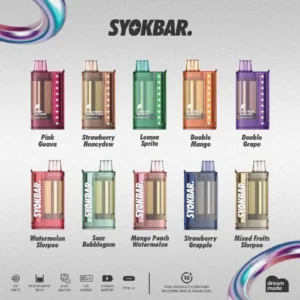 SYOKBAR 15000 PUFFS DISPOSABLE POD - VAPE SINGAPORE STORE The SYOKBAR 15000 PUFFS DISPOSABLE Ready stock in our sg singapore store online shop for same day delivery. Experience the first-ever disposable vape with a transparent tank, allowing you to easily view your liquid levels. This sleek and stylish device delivers powerful performance, featuring anti-leak technology and an LED display that shows battery life and liquid percentage. With Type-C fast charging, just an 8-minute charge will keep you vaping all day! While this device doesn’t have adjustable airflow, the factory settings are perfectly optimized for a smooth, satisfying vape every time. Try the Top 5 best seller flavour : Double Mango ,Sour Bubblegum ,Lemon Sprite ,Mixed Fruit Slurpee and Pink Guava. Specification : Puff : 15,000 Puffs Nicotine Strength : 5% Battery Capacity : 600 mAh Charging : Type C Fast Charging - (8 minute to last you the day) Available Flavour : Watermelon Slurpee Double Mango Mango Peach Watermelon Sour Apple Sour Plum Guava Sour Bubblegum Yacult Strawberry Kiwi Guava Watermelon Rybena Lychee Double Grape Sea Salt Lemon Strawberry Grapple Double Strawberry Lemon Sprite Mixed Fruit Slurpee Strawberry Honeydew Sunkiss Orange Pink Guava Apple Orange Strawberry SG VAPE COD SAME DAY DELIVERY , CASH ON DELIVERY ONLY. TAKE BULK ORDER /MORE ORDER PLS CONTACT ME :  WhatsApp Us VIEW OUR DAILY NEWS INFORMATION : Telegram Channel