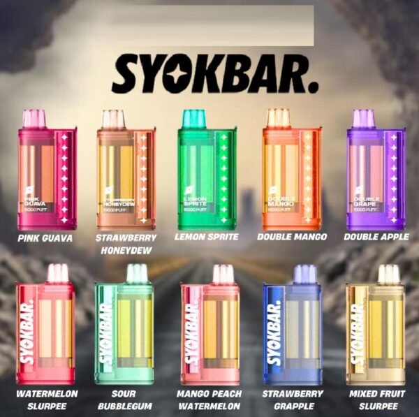 SYOKBAR 15000 PUFFS DISPOSABLE POD - VAPE SINGAPORE STORE The SYOKBAR 15000 PUFFS DISPOSABLE Ready stock in our sg singapore store online shop for same day delivery. Experience the first-ever disposable vape with a transparent tank, allowing you to easily view your liquid levels. This sleek and stylish device delivers powerful performance, featuring anti-leak technology and an LED display that shows battery life and liquid percentage. With Type-C fast charging, just an 8-minute charge will keep you vaping all day! While this device doesn’t have adjustable airflow, the factory settings are perfectly optimized for a smooth, satisfying vape every time. Try the Top 5 best seller flavour : Double Mango ,Sour Bubblegum ,Lemon Sprite ,Mixed Fruit Slurpee and Pink Guava. Specification : Puff : 15,000 Puffs Nicotine Strength : 5% Battery Capacity : 600 mAh Charging : Type C Fast Charging - (8 minute to last you the day) Available Flavour : Watermelon Slurpee Double Mango Mango Peach Watermelon Sour Apple Sour Plum Guava Sour Bubblegum Yacult Strawberry Kiwi Guava Watermelon Rybena Lychee Double Grape Sea Salt Lemon Strawberry Grapple Double Strawberry Lemon Sprite Mixed Fruit Slurpee Strawberry Honeydew Sunkiss Orange Pink Guava Apple Orange Strawberry SG VAPE COD SAME DAY DELIVERY , CASH ON DELIVERY ONLY. TAKE BULK ORDER /MORE ORDER PLS CONTACT ME :  WhatsApp Us VIEW OUR DAILY NEWS INFORMATION : Telegram Channel