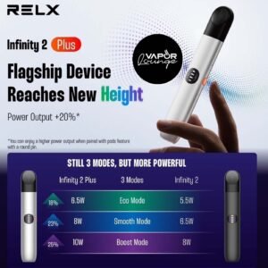 RELX INFINITY 2 PLUS DEVICE - VAPE SINGAPORE STORE Introduction to the RELX Infinity 2 Plus You deserve a vaping experience that has it all. Discover what makes the RELX Infinity 2 Plus the ultimate device, featuring fast charging, customizable voltage, long-lasting battery life, and much more. Versatile Vaping Experience If you're looking for a versatile vape, you've come to the right place. With adjustable power offering three different modes, the possibilities are endless. Choose Eco mode to conserve battery with lighter puffs, enjoy Smooth mode for a familiar, smooth taste, or elevate your experience with Boost mode for a more intense flavor and up to 15% more vapor than Smooth mode. These various modes allow you to customize your vaping experience, effortlessly adapting to each user and their circumstances, integrating easily into your routine. Fast Charging and Long Battery Life With an ultra-fast 15-minute charging time to reach 80%, the battery indicator keeps you informed of your charge level, ensuring you can always keep your battery ready. Additionally, the long battery life lets you vape for extended periods between charges. Compatibility and Flavor Variety The RELX Infinity 2 Plus is compatible with RELX pods, RELX Pod Pro, and RELX Pod Pro 2, all with a 1.9ml capacity and offering up to 600 puffs. Plus, the flavors available in all compatible pods provide a wide variety of options to keep things fresh and exciting for those who enjoy experimenting with new flavors. Exciting Flavor Expansions When it comes to flavors, users can explore selections from both RELX and WAKA for this vape, with WAKA about to introduce even more flavors soon, offering something exciting for users to look forward to. Specification : Built-in Battery 440mAh Ultra Fast Charging Adjustable Power Compatible Pod With : Relx Infinity Pod Available Color : Misty Leaf Dark Asteroid Black Sapphire Meteor Flash Rose Gold Obsidian Black Bronze Dusk SG VAPE COD SAME DAY DELIVERY , CASH ON DELIVERY ONLY. TAKE BULK ORDER /MORE ORDER PLS CONTACT ME :  WhatsApp Us VIEW OUR DAILY NEWS INFORMATION : Telegram Channel