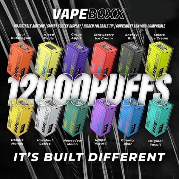 VAPEBOXX 12000 PUFFS DISPOSABLE - VAPE SINGAPORE STORE The VAPEBOXX 12000 PUFFS DISPOSABLE Ready stock in our sg singapore store online shop for same day delivery. The VAPEBOXX 12k disposable box from VAULT VAPE is an innovative addition to the vaping market, offering an impressive puff capacity of 12,000 hits with a 5% nicotine concentration. Overall, the VAPEBOXX 12k Puffs disposable box appears to combine a high puff count with several user-friendly features, making it an appealing choice for vapers seeking convenience, performance, and customization options. Specifications : Approx. 12000 puffs Smart Screen Display Airflow Adjustment Hidden Foldable Tip Explosive Cloud Rechargeable Battery Charging Port: Type-C Available Flavour : Mix Fruit Kiwi Strawberry Apple Lychee Sparkling Lemon Sprite Energy Drink Blackcurrant Grape Grape Sparkling Grape Yogurt Strawberry Ice Cream Apple Sugus Green Apple Sparkling Solero Ice Cream Strawberry Sugus Original Yakult SG VAPE COD SAME DAY DELIVERY , CASH ON DELIVERY ONLY. TAKE BULK ORDER /MORE ORDER PLS CONTACT ME :  WhatsApp Us VIEW OUR DAILY NEWS INFORMATION : Telegram Channel