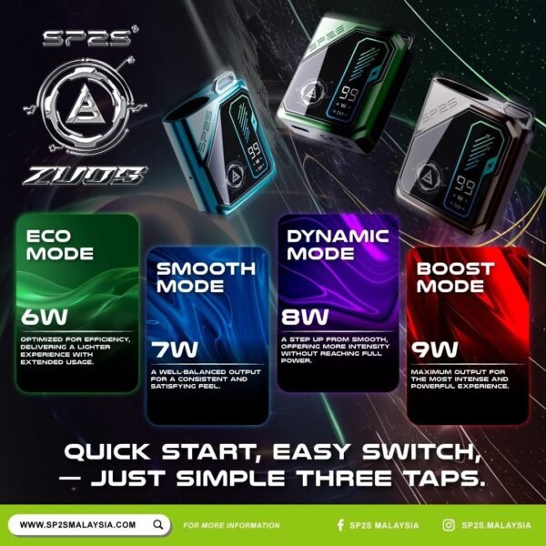 SP2 ZUOS DEVICE - VAPE SINGAPORE STORE The SP2 ZUOS is a high-performance Device that combines power adjustment, overdraw protection, and low battery protection. With a 650mAh battery and fast Type-C charging, it offers four adjustable power levels ranging from 6W to 9W. Easy to use and perfect for everyday device users. ZUOS Device Vape Ready stock in our sg singapore store online shop for same day delivery. Order Now! Specification : Compatibility: Supports a wide range of pods (compatible with Legendaa pod & SII pods) Dimensions: 47.6mm (L) × 19.6mm (W) × 55.3mm (H) Battery Capacity: 650mAh for long-lasting usage Charging: Type-C fast charging supported for added convenience Power Adjustment: Four adjustable wattage levels – 6W, 7W, 8W, 9W – for personalized vaping experience Display: LED digital screen for real-time power and battery status Compatible Pod With : SP2 POD LANA POD R-ONE POD RELX POD Available Color : Metallic Glacia Rose Gold Greeny Cool Gray SG VAPE COD SAME DAY DELIVERY , CASH ON DELIVERY ONLY. TAKE BULK ORDER /MORE ORDER PLS CONTACT ME :  WhatsApp Us VIEW OUR DAILY NEWS INFORMATION : Telegram Channel