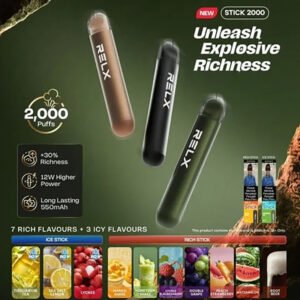 RELX STICK 2000 PUFFS DISPOSABLE POD - VAPE SINGAPORE STORE The Relx Stick 2000 Puffs Disposable Vape Ready stock in our sg singapore store online shop for same day delivery. Introducing the Relx Stick 2k Puffs , Small but powerful! Packed with explosive taste experience with higher power! Available in 10 different flavours that fits your taste buds!  Specifications: Puff: 2000 Puffs Battery : 550mAh 12W Higher Power Output 30% Richer Flavors Available Flavour : Blackcurrant Lychee Double Grape Honeydew Shake Lychee Mango Shake Peach Strawberry Root Beer Sea Salt Lemon Tie Guan Yin Watermelon SG VAPE COD SAME DAY DELIVERY , CASH ON DELIVERY ONLY. TAKE BULK ORDER /MORE ORDER PLS CONTACT SELLER :  WhatsApp Us