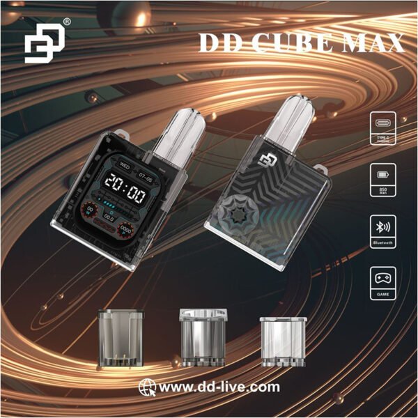 DD CUBE MAX DEVICE - VAPE SINGAPORE STORE The DD Cube MAX Device Vape From Dark Rider series Company,Ready stock in our sg singapore store online shop for same day delivery. Step into the future of vaping with the DD Cube Max — a sleek, feature-rich device designed for versatility and style. It’s the only device that supports both first-gen pods (SP2, Lana, R1) and fourth-gen pods (RELX Infinity, LANA Infinity) — giving you the best of both worlds. With adjustable wattage from 7.5W to 10W, you control the intensity, flavor, and cloud exactly how you like it. But this isn’t just a vape — it’s a smart device. Sync it via Bluetooth and unlock a world of extras: Play music Answer calls Enjoy built-in mini games The large LED display keeps everything clear and customizable, while fast charging gets you from 0 to 100% in just 40 minutes. DD Cube Max Manual and Feature : Power On/Off: Long press for 3 seconds to turn the device on/off. Adjustable Wattage (7W–10W): Fine-tune for flavor and performance. Customizable LED Lights: Turn lights on or off to suit your vibe. Silent Mode: Perfect for discreet vaping, anytime, anywhere. Bluetooth Music Playback: Use it as a wireless speaker with your phone. Bluetooth Calling: Take calls while you vape — hands-free and hassle-free. Specifications: Battery Capacity: 850 mAh fully charge in 40 minute Charging: Type C USD fast charging Adjustable airflow Low power mood: 7.5 watts, High power mood: 10 watts Strobe lights can be switched on and off, 8 LED lights with built-in chips Package include: DD Cube Max Device x 1 1st generation pods adapter x1 4th generation pods adapter x1 Type-C Cable x 1 Compatible With: RELX Classic Pod SP2 Pod LANA Pod R-ONE Pod RELX Infinity Pod Available Color : Black Clear SG VAPE COD SAME DAY DELIVERY , CASH ON DELIVERY ONLY. TAKE BULK ORDER /MORE ORDER PLS CONTACT SELLER :  WhatsApp Us