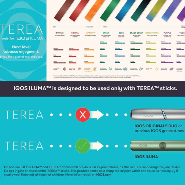 IQOS TEREA - SINGAPORE STORE The TEREA from IQOS , and ready stock at our singapore SG SHOP online for same day delivery ! If you're an adult smoker looking for a smoke-free alternative, IQOS is here to support you on your journey. By offering a modern twist to the classic tobacco, IQOS is at the forefront of science to help make real change a reality. The name of specialised tobacco sticks used with the IQOS ILUMA STANDARD , ILUMA PRIME and IQOS ILUMA ONE devices. Sticks come in packs of 20 and feature next-gen heating technology known as SmartCore Induction: an electromagnetic core that gently heats your TEREA stick from the inside - no blade required. Discover IQOS TEREA TEREA is a collection of real tobacco sticks used with IQOS ILUMA devices. Utilising the SMARTCORE INDUCTION SYSTEM™, TEREA Sticks provide a smoother and more consistent experience with less mess and maintenance. Next, Below Will List for you easy choose and order your favourite ! Per Carton Contains : 10 Packs. Per Pack Contains : 20Stick. Available Flavour : Amber Black Green Black Purple Black Yellow Blue Mint Oasis Pearl Russet Sienna Sun Pearl Turquoise Zing Wave Purple Wave SG VAPE COD SAME DAY DELIVERY , CASH ON DELIVERY ONLY. TAKE BULK ORDER /MORE ORDER PLS CONTACT SELLER :  WhatsApp Us