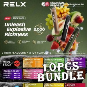 10pcs Relx Stick 2000 Puffs Disposable Vape Bundle – Singapore Sales & Free Delivery Bulk Savings, Fast Delivery – The Perfect Relx Stick Vape Bundle in Singapore Looking for a budget-friendly way to stock up on your favourite disposable vapes? Get this 10pcs Relx Stick 2000 Puffs Disposable Vape Bundle at an unbeatable price, now with free islandwide delivery in Singapore! Relx Stick 2000 Specification : Puff Count: Up to 2000 Puffs Battery Capacity: 550mAh (non-rechargeable) Output Power: 12W high-performance output Flavor Enhancement: 30% richer flavour delivery Bundle Package Include : ✅ 10pcs Flavours with amazing price ✅ Free Delivery Within Singapore Area 📦 Order Today – Enjoy Fast & Free Delivery in Singapore! Don’t miss out on this value-packed 10 pcs Relx Stick 2000 Bundle. Whether you’re stocking up or sharing with friends, this deal is a no-brainer. Order now and get FREE same-day delivery in SG. Want something with more puffs? Explore our : ✅ Relx Stick 2000 collection ✅ Relx Series collection ✅ Puff Count colletion 💬 Buying More? Bulk Orders Welcome! Message the seller directly via [WhatsApp Us] for faster arrangement. 📲 Don’t Miss Out! Get daily product news and promo updates — [Join Our Telegram Channel].