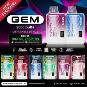 SP2S GEM 9000 Puffs Disposable – Singapore Ready Stock | SG VAPE ON Why Choose SP2S GEM 9000 Disposable? The SP2S GEM 9000 Puffs Disposable Vape is a top choice for vapers in Singapore who want performance and convenience. Designed by Nextgen, it combines a digital display screen, mesh coil, and a 650mAh rechargeable battery with Type-C charging. With 9000 puffs and over 20 flavour options, it’s perfect for both casual and experienced vapers. ✅ 9000 puffs for long-lasting sessions ✅ Mesh coil for richer flavour and smoother hits ✅ Rechargeable 650mAh battery with Type-C charging ✅ Digital display showing battery & e-liquid level ✅ Compact, stylish, and easy to carry Specifications : Puff Count: Approx. 9000 Coil Type: Mesh Coil Battery: 650mAh Rechargeable Charging Port: Type-C Fast Charging Screen: Digital Display for Battery & E-liquid Available Flavours : Apple Cider Twist Aloe Honey Blackcurrant Candy Banana Smoothie Frosty Strawberry Icy Mint Jasmine Green Tea Kim Quat Lemon Melon Crush Peach Fizzy Tea Guan Yin Tangy Kiwi Himalaya Mineral Honeydew Sago Sakura Grape Himalaya Jasmine Tea Himalaya Tea Guan Yin Sakura Tea Double Lychee Cucumber Lemon Why Vapers in Singapore Love SP2S GEM 9000 🚚 Fast Same-Day Delivery Available in Singapore 🔋 Rechargeable with Type-C for convenience 💨 Smooth airflow with mesh coil technology 📦 Wide flavour selection (20+ options) 🔒 100% authentic Nextgen disposable vape Frequently Asked Questions (FAQs) 1. How many puffs does SP2S GEM 9000 provide? Each device offers up to 9000 puffs, depending on usage. 2. Is SP2S GEM 9000 rechargeable? Yes, it has a 650mAh rechargeable battery with Type-C fast charging. 3. Does it have a display screen? Yes, it includes a digital display screen showing battery life and e-liquid levels. 4. Which flavours are popular in Singapore? Top picks include Apple Cider Twist, Cucumber Lemon, Tangy Kiwi and Blackcurrant Candy. Order SP2S GEM 9000 Disposable Today – Singapore Fast Delivery Get your SP2S GEM 9000 Disposable Vape today from SG VapeOn. Enjoy authentic products, wide flavour variety, and same-day delivery in Singapore. 👉 Order now and get same-day delivery across Singapore. 💬 Buying More? Bulk Orders Welcome! Message the seller directly via [WhatsApp Us] for faster arrangement. Or Wechat 微信：JoeyStudio08 📲 Don’t Miss Out! Get daily product news and promo updates — [Join Our Telegram Channel] Or Chat in Telegram