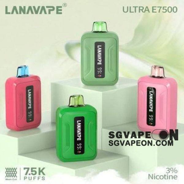 LANA ULTRA E7500 Puffs Disposable Vape – Singapore Ready Stock | SG Vape ON Upgrade your vaping lifestyle with the LANA ULTRA E7500, Same-day delivery available in Singapore Shop online at SG VAPE ON. a premium disposable vape crafted for comfort, consistency, and refreshing flavour. Designed with smart battery and e-liquid indicators, this device ensures you’ll never be caught off guard. Perfect for vapers in Singapore seeking smooth performance and bold taste in one sleek device. Why Choose LANA ULTRA E 7500 Puffs? Extended Puffs – Up to 7500 puffs per device, giving you long-lasting satisfaction. Smart Design – Battery & e-liquid level indicators keep you updated in real-time. Premium Flavours – Unique blends like Sea Salt Lychee & Japanese Green Tea. Pocket-Friendly Build – Slim and stylish, fits easily into your daily routine. Trusted Brand – Part of the LANA lineup, popular among Singapore vapers. Specifications : Puffs: Up to 7500 Battery: Rechargeable (Type-C charging) Indicators: Battery level & e-liquid level display E-Liquid Capacity: 18ml (approx.) Design: Slim, lightweight, travel-ready Nicotine Strength: 5% (50mg/ml) – where permitted by Singapore regulations Origin: LANA Disposable Vape Series Available Flavours : Frozen Watermelon Grape Tie Guan Yin Iced Passion Fruit Japanese Green Tea Jasmine Long Jing Lime Cola Meilong Melon Mint Bubblegum Peach Tea Sea Salt Lemon Sea Salt Lychee Shine Muscat Grape Sour Bubblegum Strawberry Watermelon Tie Guan Yin Triple Mango Ice Frequently Asked Questions (FAQs) Q1: How long does the LANA ULTRA E 7500 last? A1: Each device offers up to 7500 puffs, which typically lasts 7–14 days depending on usage. Q2: Does the LANA ULTRA E 7500 need charging? A2: Yes, it features a rechargeable Type-C battery with clear battery indicators. Q3: Is it available for same-day delivery in Singapore? A3: Yes! SG VapeOn offers same-day delivery across Singapore, including COD options. Order LANA ULTRA E7500 Today – Singapore Fast Delivery Ready to elevate your vape experience? Get the LANA ULTRA E7500 today from SG VapeOn. With 100% authentic stock and same-day delivery in Singapore, satisfaction is just one click away. 💬 Buying More? Bulk Orders Welcome! Message the seller directly via WhatsApp Us - SG VAPE ON for faster arrangement. - Wechat 微信：JoeyStudio08 - Chat In Telegram 📲 Don’t Miss Out! Get daily product news and promo updates — [Join Our Telegram Channel].